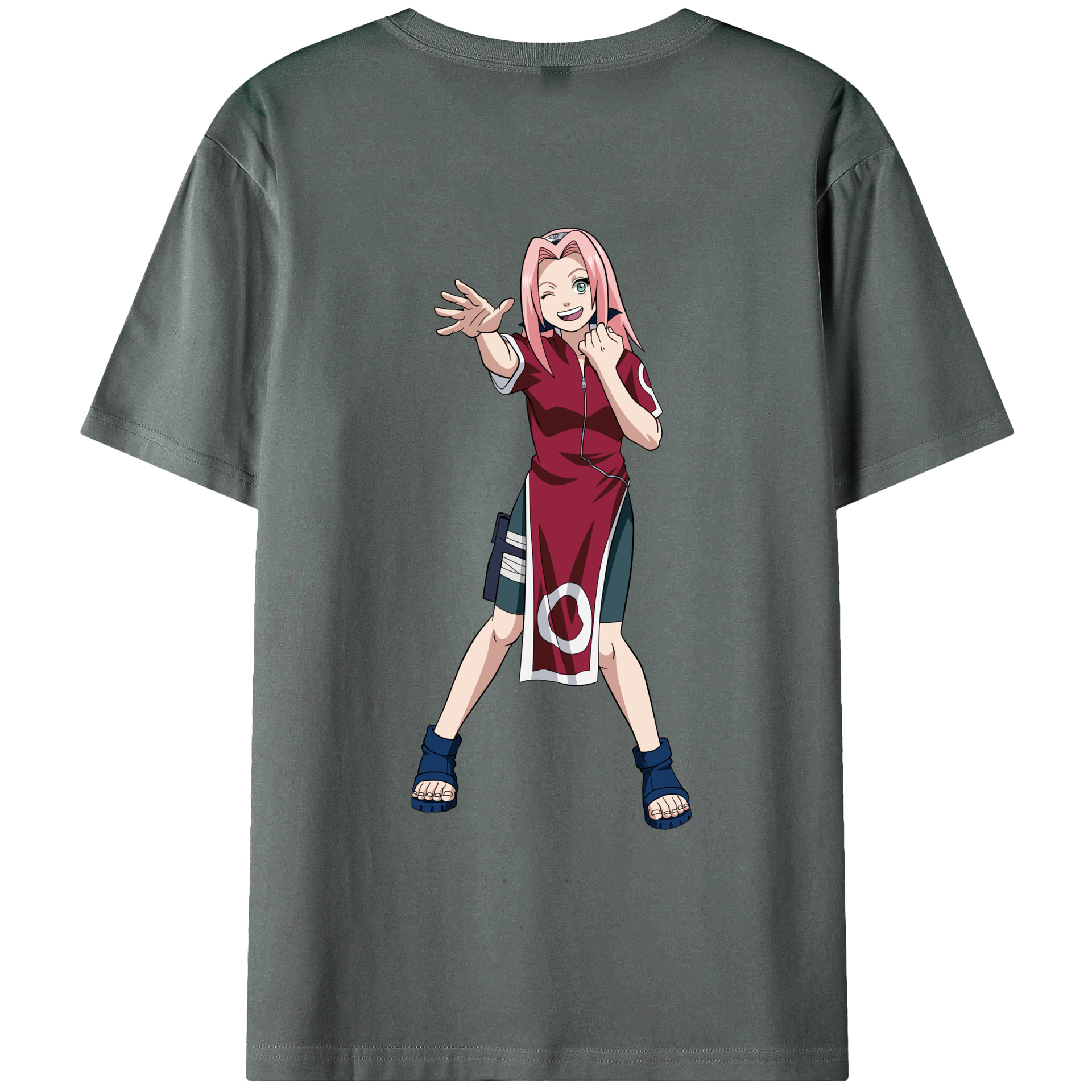 （画像用） NARUTO -ナルト- 春野サクラ Haruno Sakura 綿100％ メンズ半袖Tシャツ（バックプリント） 通気性